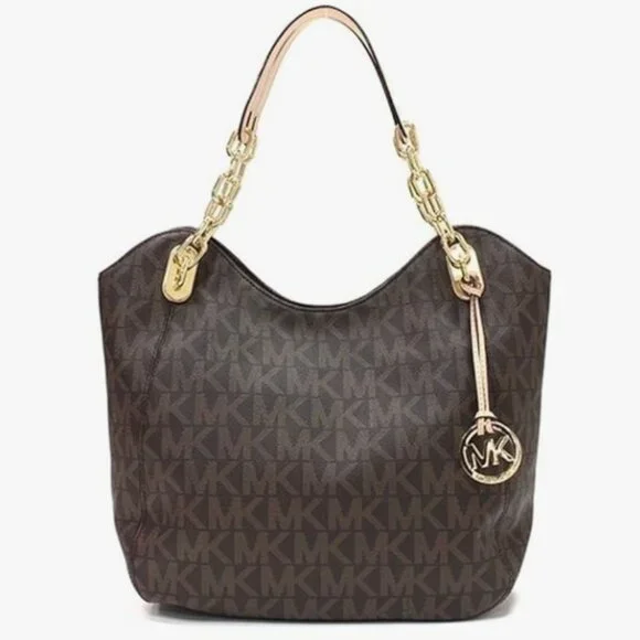 EUC Michael Kors Lilly Brown Signature Monogram Chain Tote Bag - Picture 11 of 11